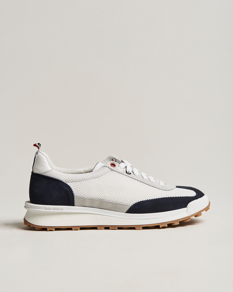 Herren | Thom Browne Tech Runner White/Navy Suede | Thom Browne | Tech Runner White/Navy Suede