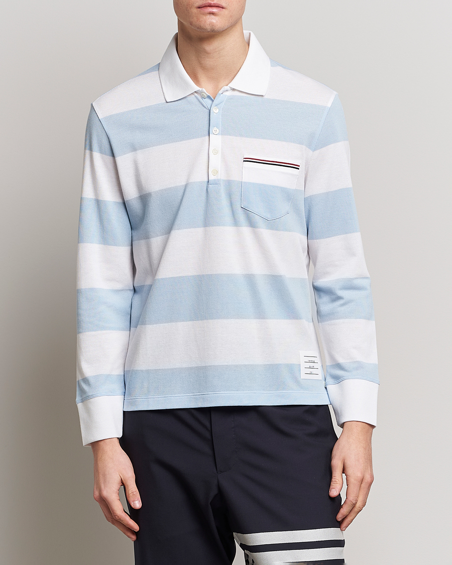 Herren | Pullover | Thom Browne | Rugby Stripe Long Sleeve Polo Light Blue