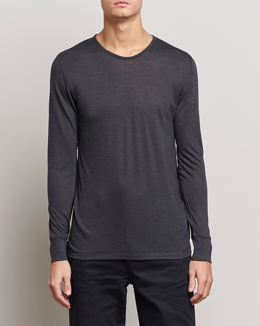 Herren | T-Shirts | Zimmerli of Switzerland | Wool/Silk Long Sleeve T-Shirt Charcoal