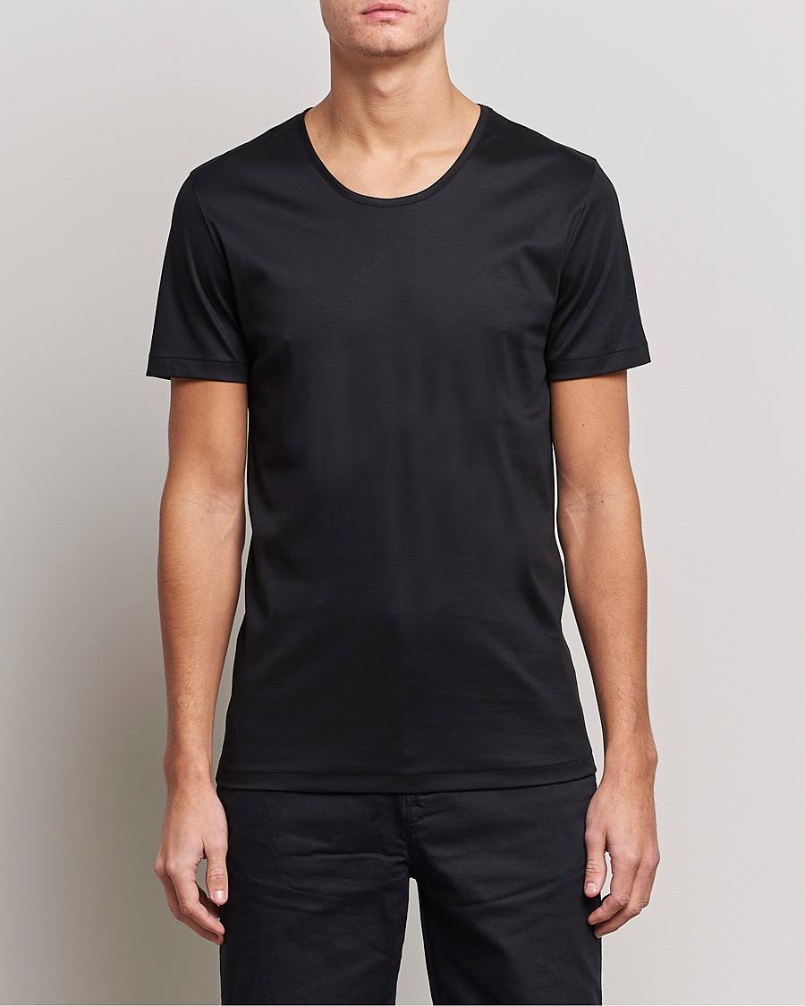 Herren | Kurzarm T-Shirt | Zimmerli of Switzerland | Sea Island Cotton Crew Neck T-Shirt Black