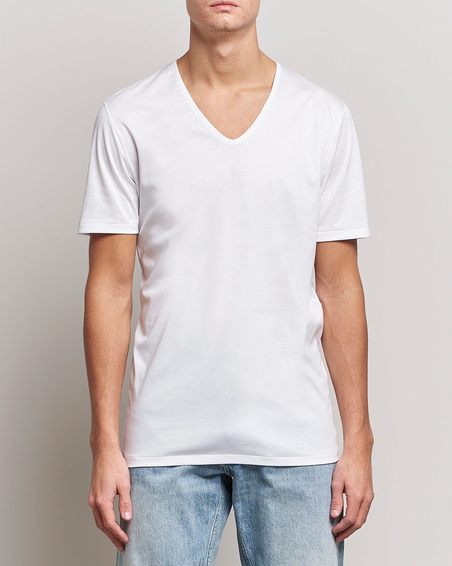 Herren |  | Zimmerli of Switzerland | Sea Island Cotton V-Neck T-Shirt White