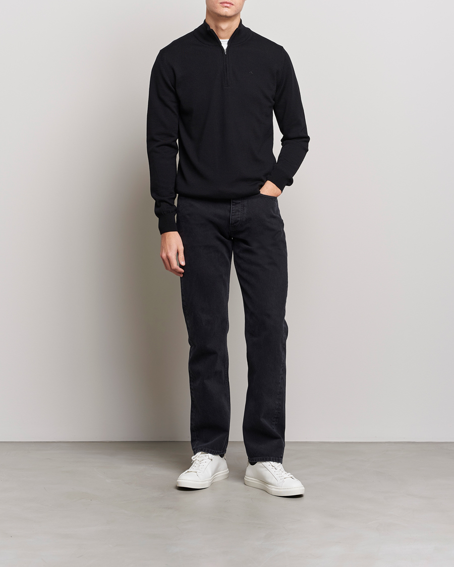 Herren | Pullover | J.Lindeberg | Kian Quarter Zip Merino Sweater Black