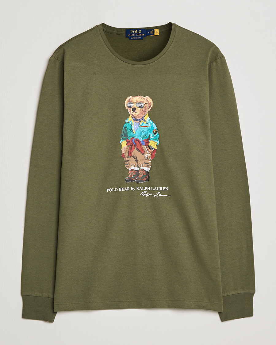 Herren | T-Shirts | Polo Ralph Lauren | Printed Bear Crew Neck Long Sleeve T-Shirt Dark Sage
