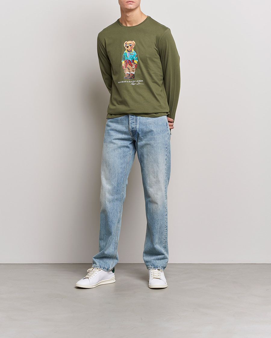 Herren | T-Shirts | Polo Ralph Lauren | Printed Bear Crew Neck Long Sleeve T-Shirt Dark Sage