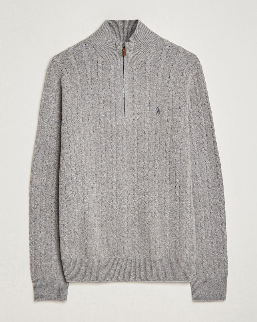 Herren | Pullover | Polo Ralph Lauren | Cotton/Wool Cable Half-Zip Fawn Grey Heather