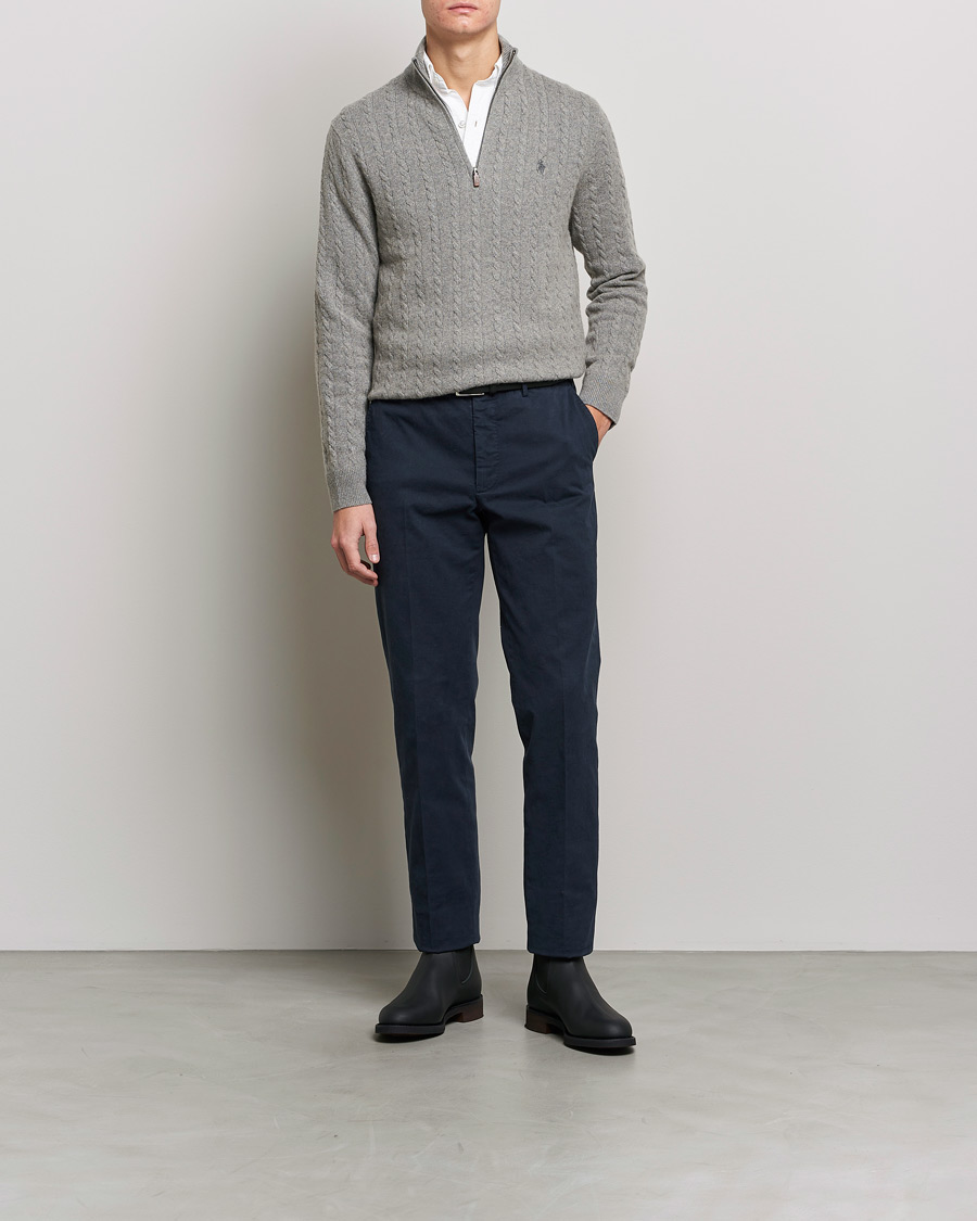 Herren | Pullover | Polo Ralph Lauren | Cotton/Wool Cable Half-Zip Fawn Grey Heather
