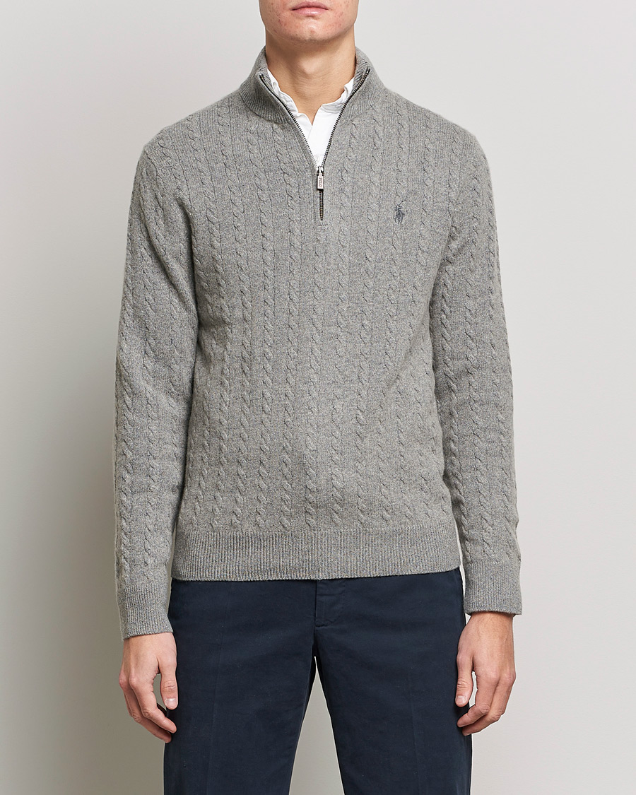 Herren | Pullover | Polo Ralph Lauren | Cotton/Wool Cable Half-Zip Fawn Grey Heather