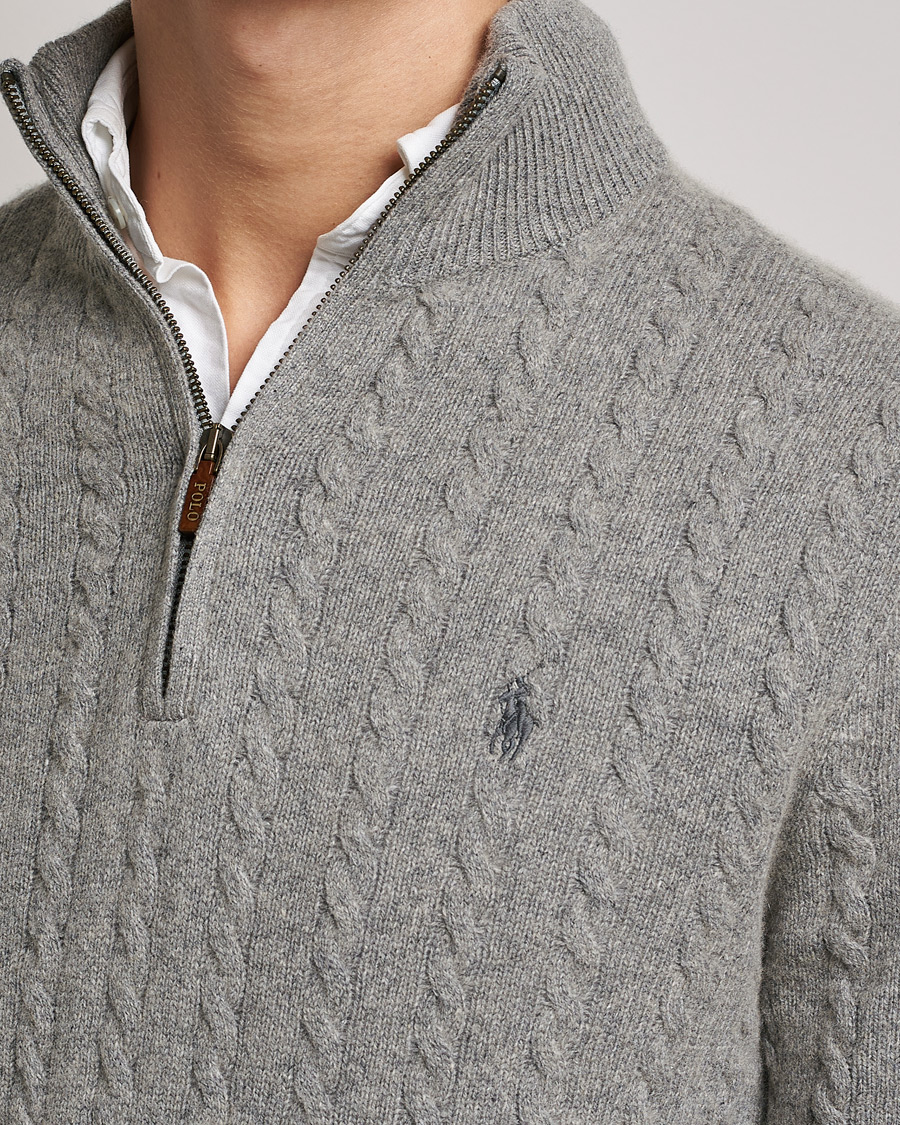 Herren | Pullover | Polo Ralph Lauren | Cotton/Wool Cable Half-Zip Fawn Grey Heather