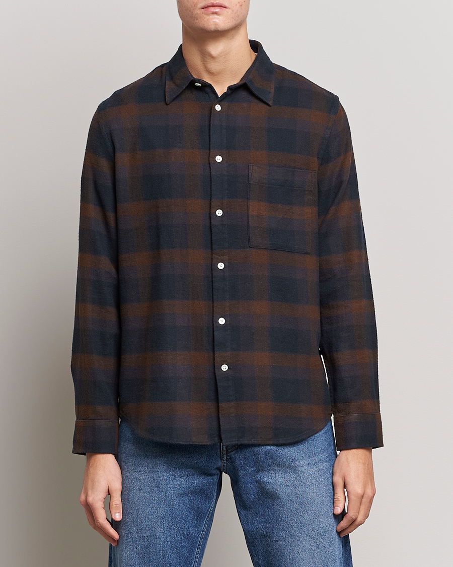 Herren | Hemden | NN07 | Arne Brushed Cotton Checked Shirt Brown/Navy