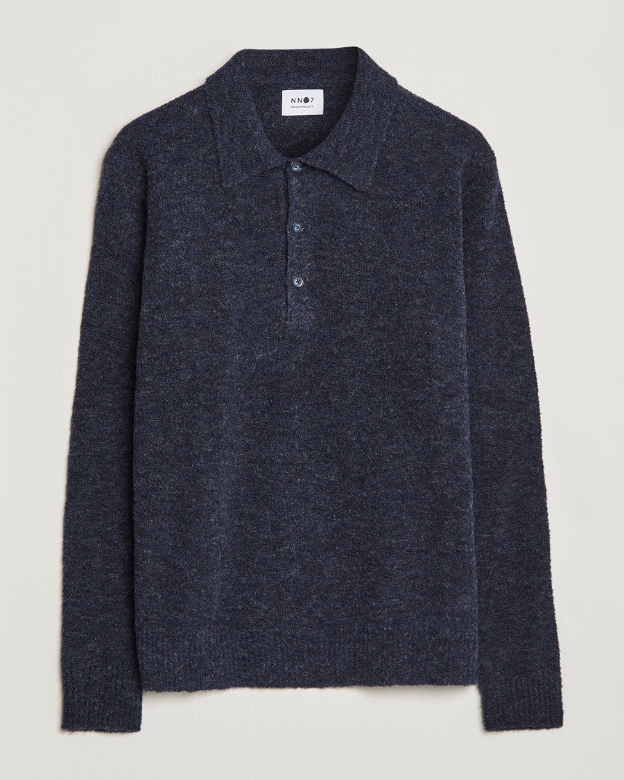 Herren | Pullover | NN07 | Alfie Boiled Wool Knitted Polo Blue Melange