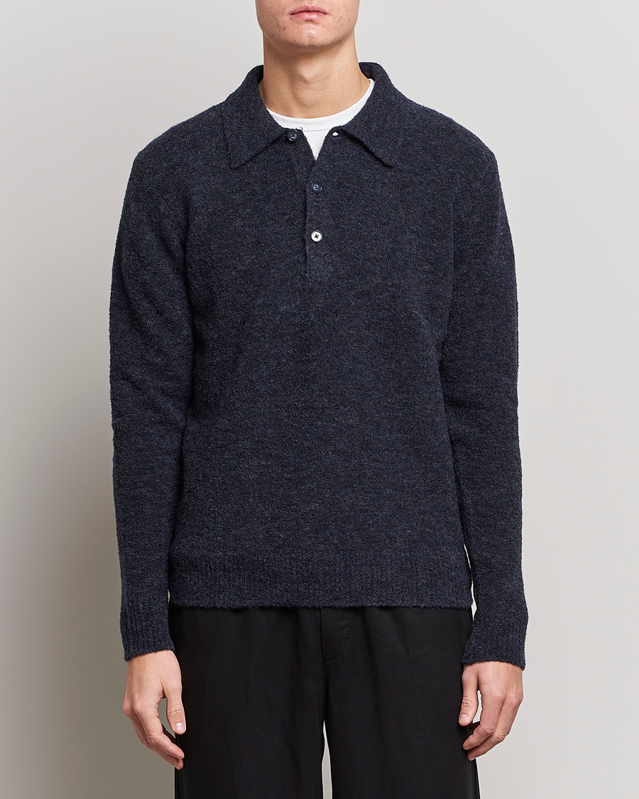 Herren | Pullover | NN07 | Alfie Boiled Wool Knitted Polo Blue Melange