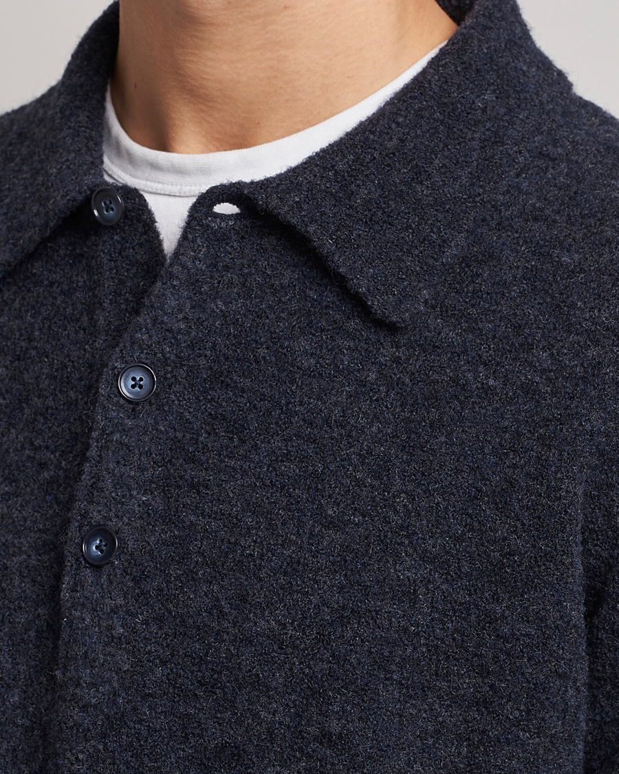 Herren | Pullover | NN07 | Alfie Boiled Wool Knitted Polo Blue Melange