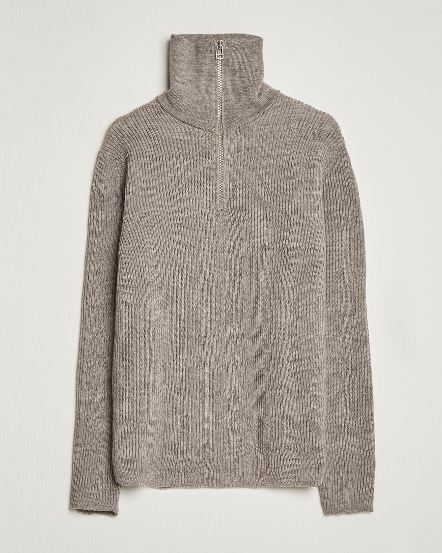 Herren | Pullover | NN07 | Holger Knitted Ribbed Half Zip Nature Melange
