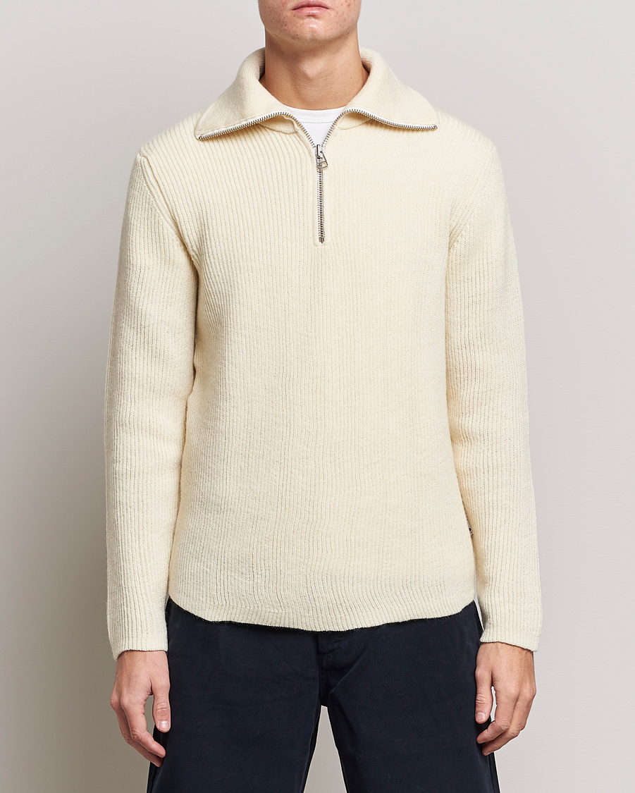 Herren | Pullover | NN07 | Holger Knitted Ribbed Half Zip Ecur