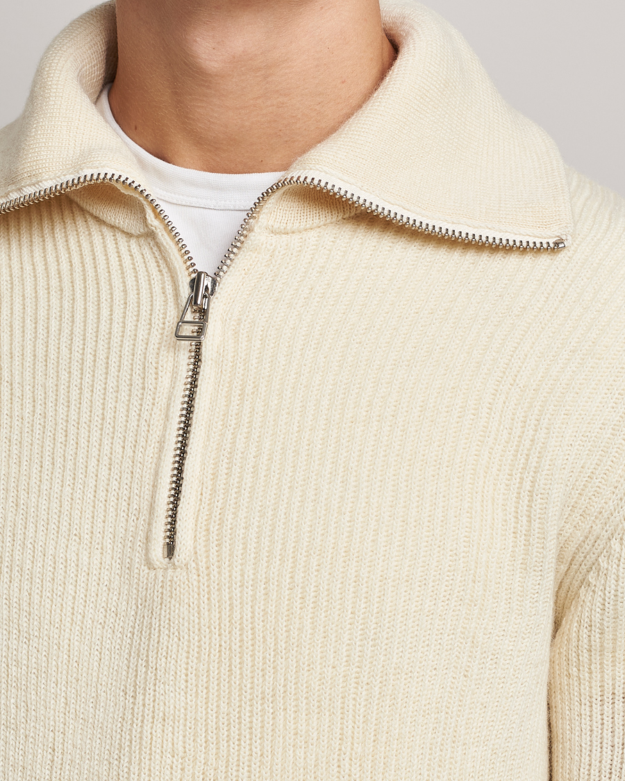 Herren | Pullover | NN07 | Holger Knitted Ribbed Half Zip Ecur