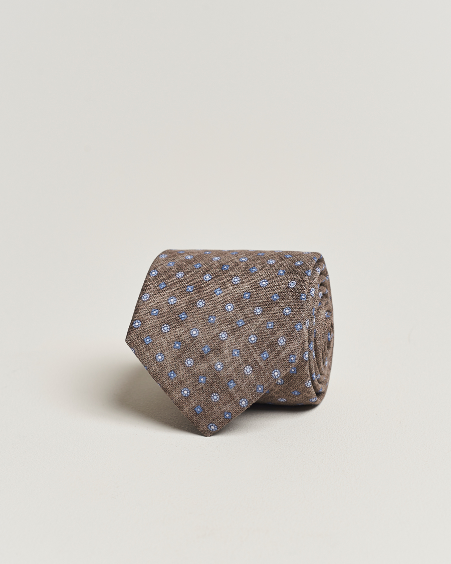 Herren | Amanda Christensen Linen Printed Medallion 8cm Tie Brown | Amanda Christensen | Linen Printed Medallion 8cm Tie Brown
