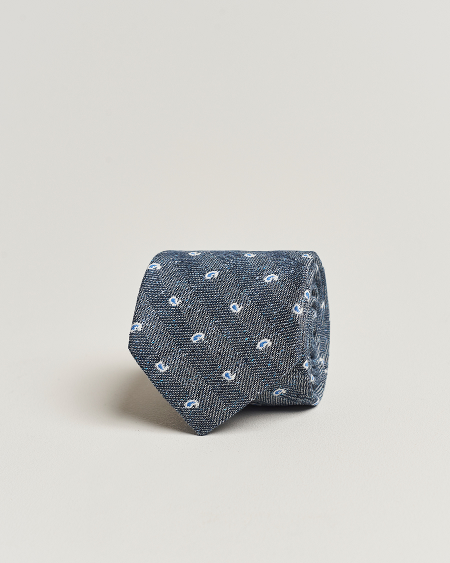 Herren | Amanda Christensen Silk/Linen/Cotton Paisley 8cm Tie Navy | Amanda Christensen | Silk/Linen/Cotton Paisley 8cm Tie Navy