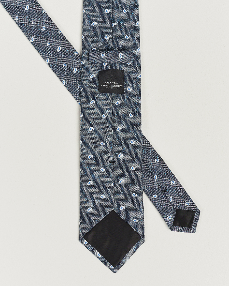 Herren | Amanda Christensen Silk/Linen/Cotton Paisley 8cm Tie Navy | Amanda Christensen | Silk/Linen/Cotton Paisley 8cm Tie Navy