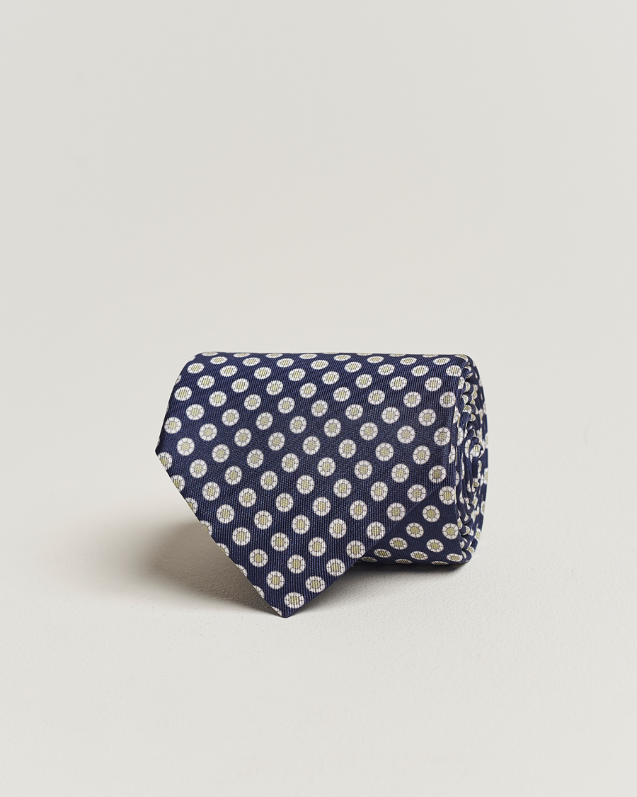 Herren | Amanda Christensen Silk Twill Printed 8cm Tie Navy/Green | Amanda Christensen | Silk Twill Printed 8cm Tie Navy/Green