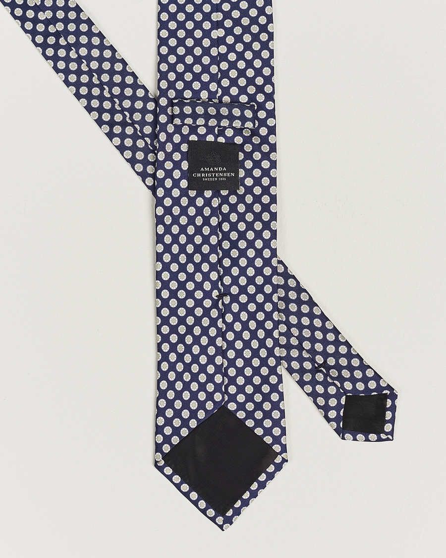 Herren | Amanda Christensen Silk Twill Printed 8cm Tie Navy/Green | Amanda Christensen | Silk Twill Printed 8cm Tie Navy/Green