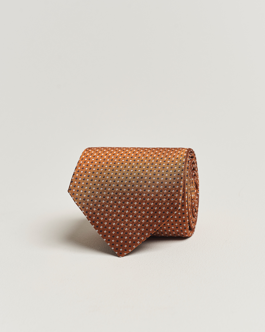 Herren | Amanda Christensen Silk Micro Printed 8cm Tie Rust Orange | Amanda Christensen | Silk Micro Printed 8cm Tie Rust Orange