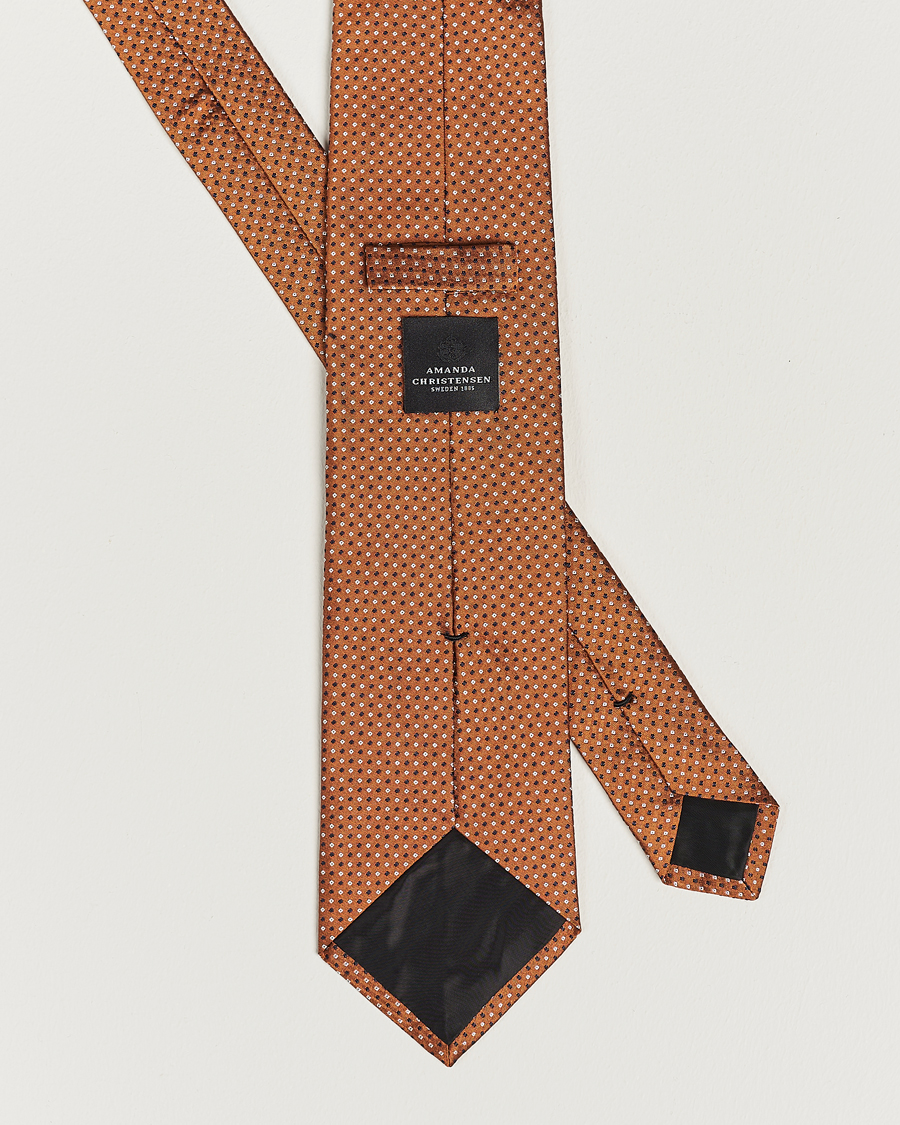 Herren | Amanda Christensen Silk Micro Printed 8cm Tie Rust Orange | Amanda Christensen | Silk Micro Printed 8cm Tie Rust Orange