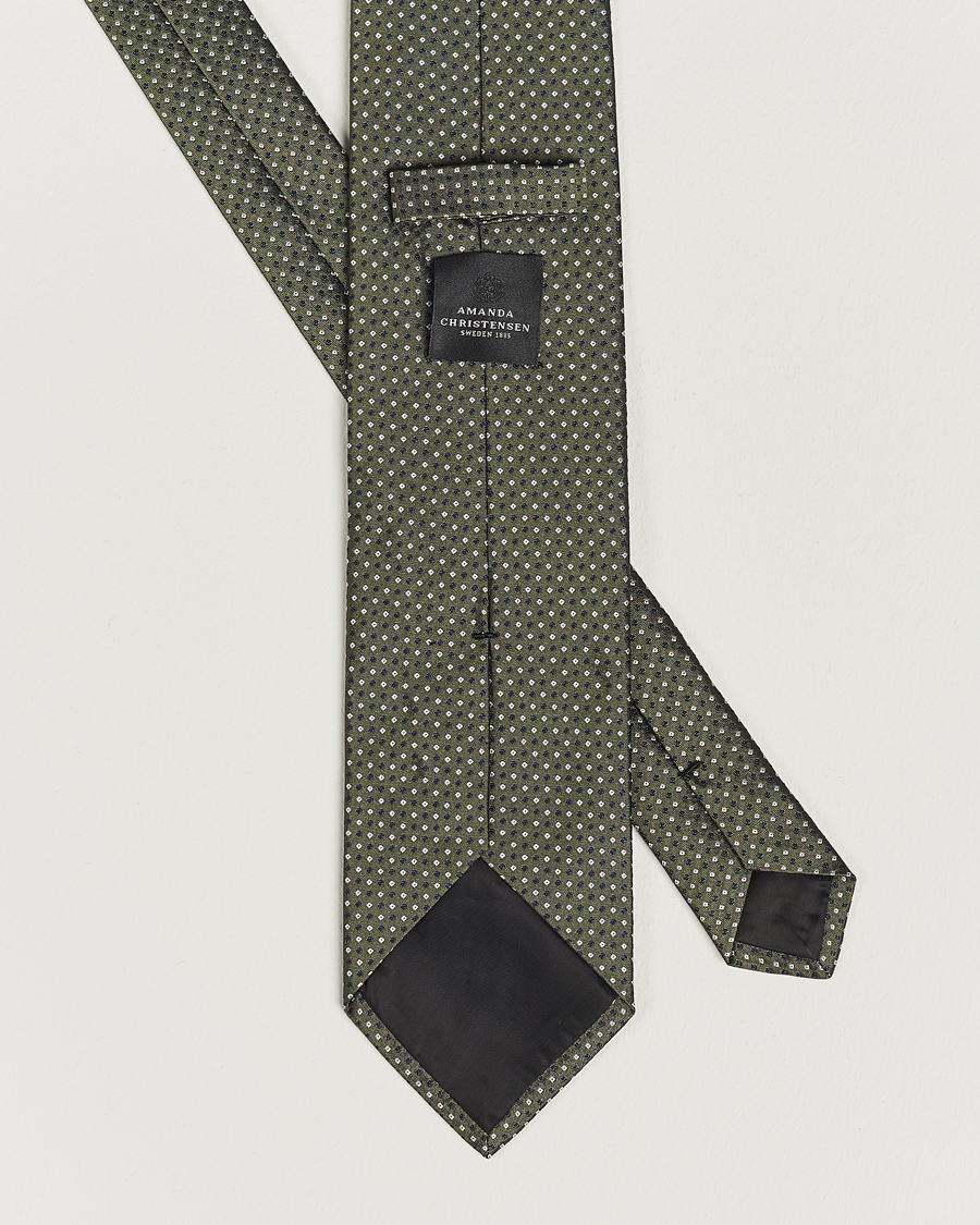 Herren | Amanda Christensen Silk Micro Printed 8cm Tie Olive | Amanda Christensen | Silk Micro Printed 8cm Tie Olive