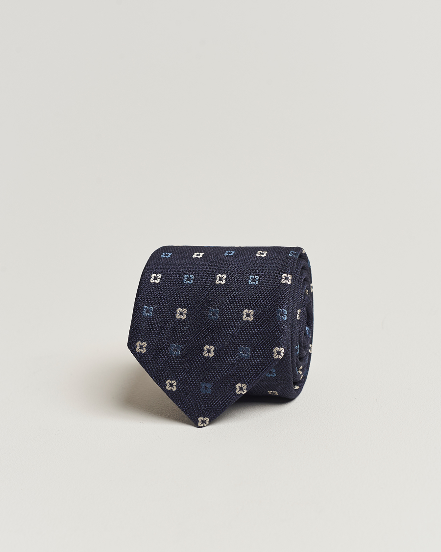Herren | Amanda Christensen Silk Bouclé Flower 8cm Tie Navy | Amanda Christensen | Silk Bouclé Flower 8cm Tie Navy