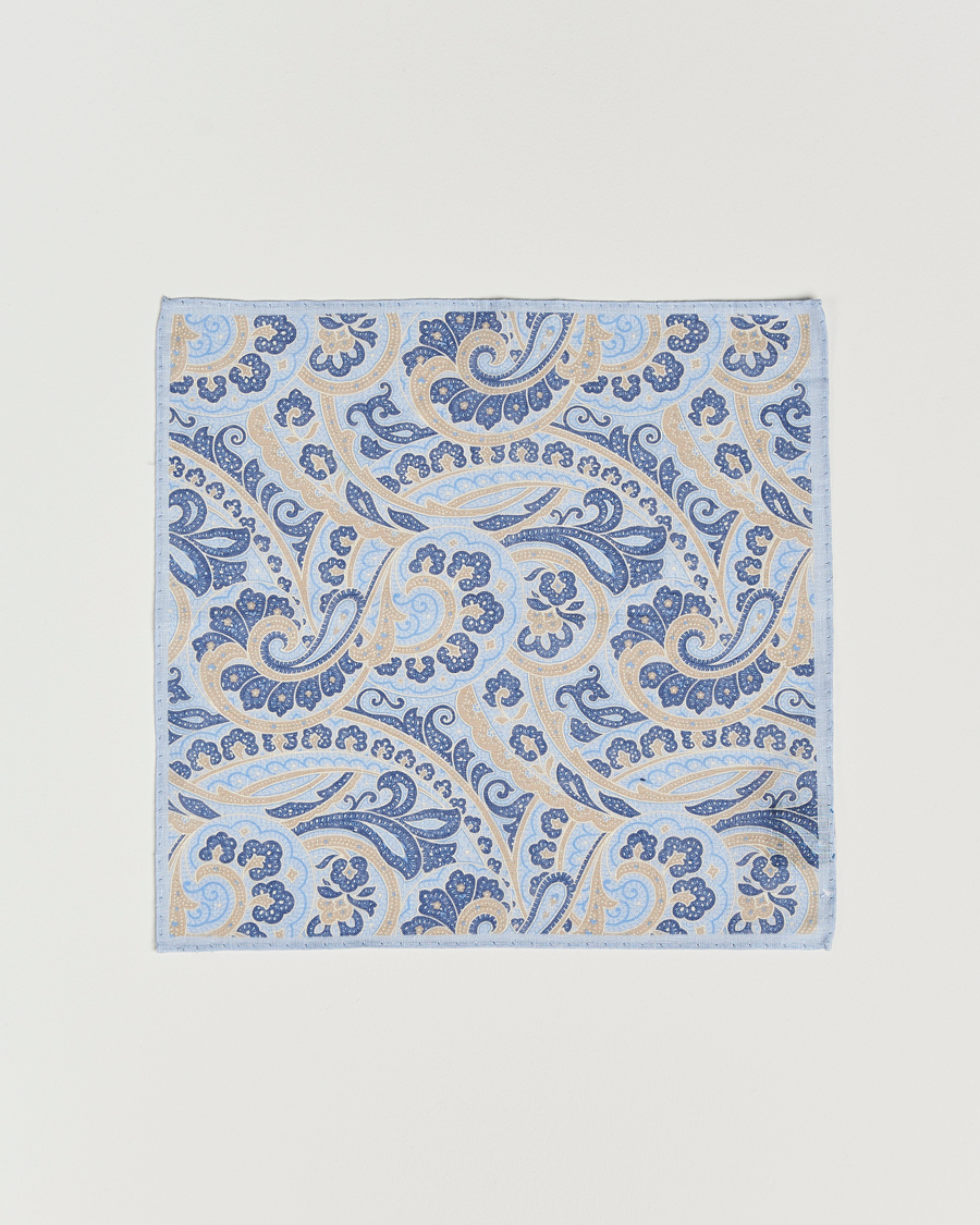Herren | Amanda Christensen Linen Printed Large Paisley Pocket Square Blue | Amanda Christensen | Linen Printed Large Paisley Pocket Square Blue