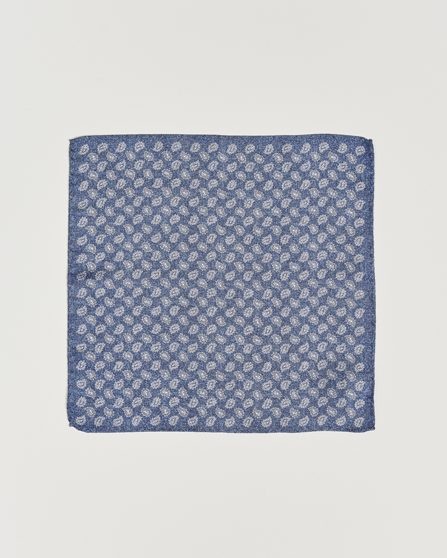 Herren | Amanda Christensen Silk Oxford Printed Paisley Pocket Square Navy | Amanda Christensen | Silk Oxford Printed Paisley Pocket Square Navy