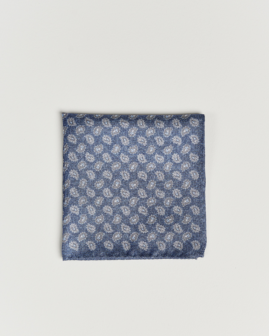 Herren | Amanda Christensen Silk Oxford Printed Paisley Pocket Square Navy | Amanda Christensen | Silk Oxford Printed Paisley Pocket Square Navy