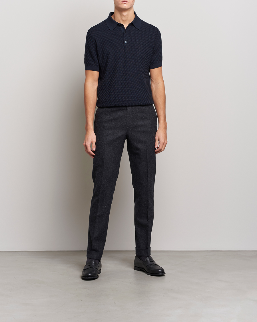 Herren | Pullover | Brioni | Basket Stitch Knitted Polo Navy