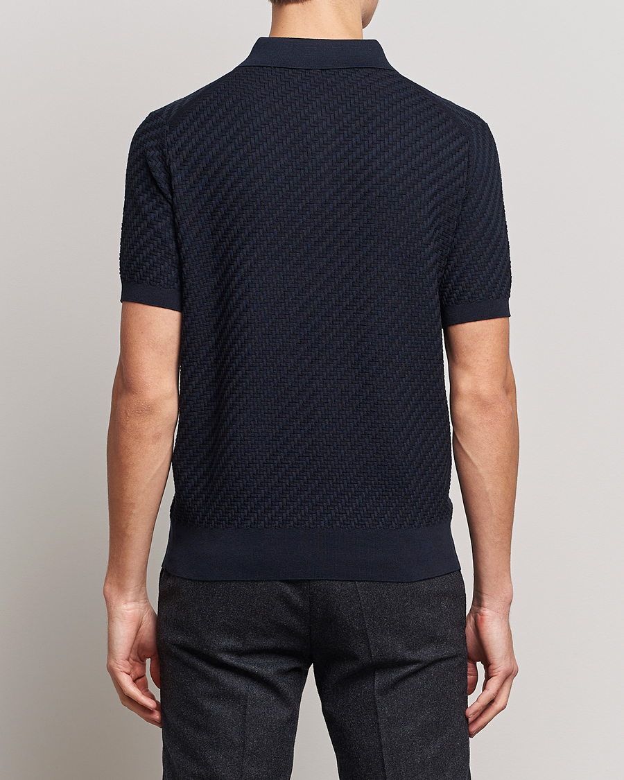 Herren | Pullover | Brioni | Basket Stitch Knitted Polo Navy