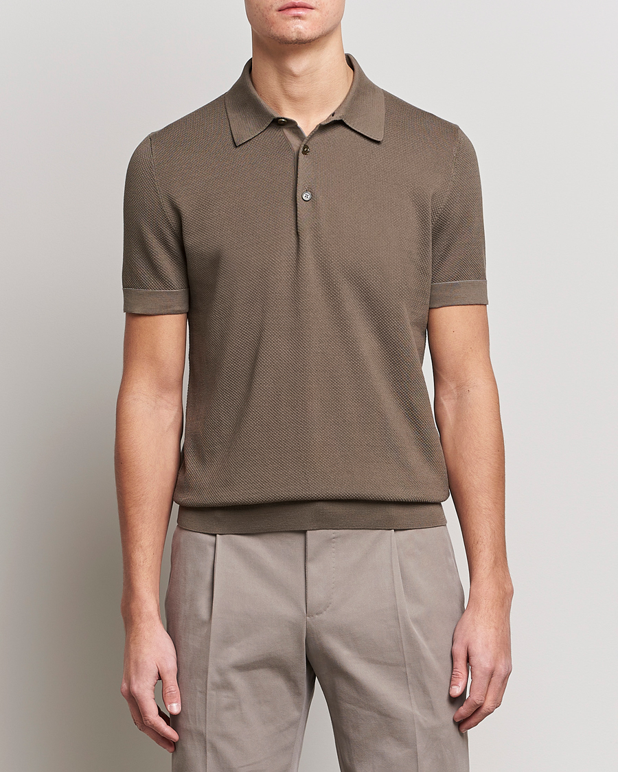 Herren | Pullover | Brioni | Sea Island Knit Polo Olive