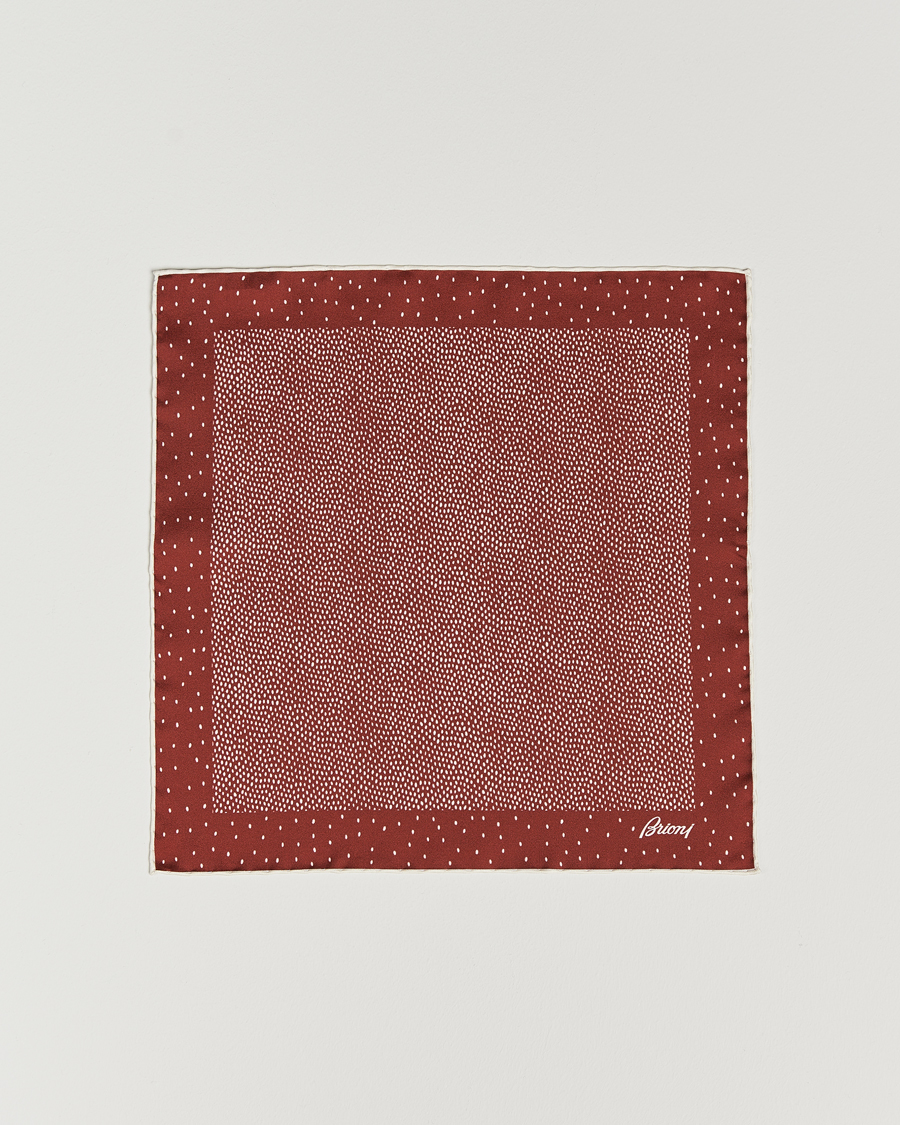 Herren | Brioni Printed Silk Pocket Square White/Red | Brioni | Printed Silk Pocket Square White/Red