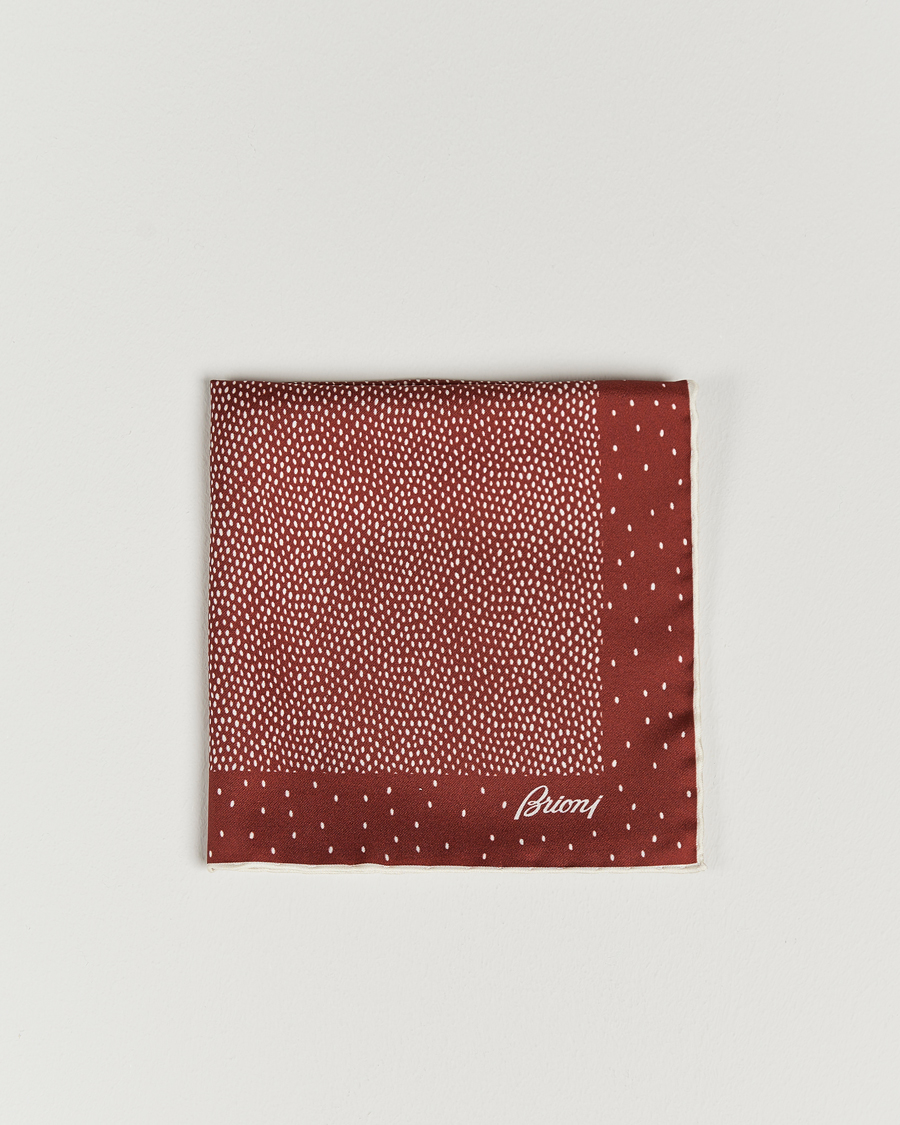 Herren | Brioni Printed Silk Pocket Square White/Red | Brioni | Printed Silk Pocket Square White/Red