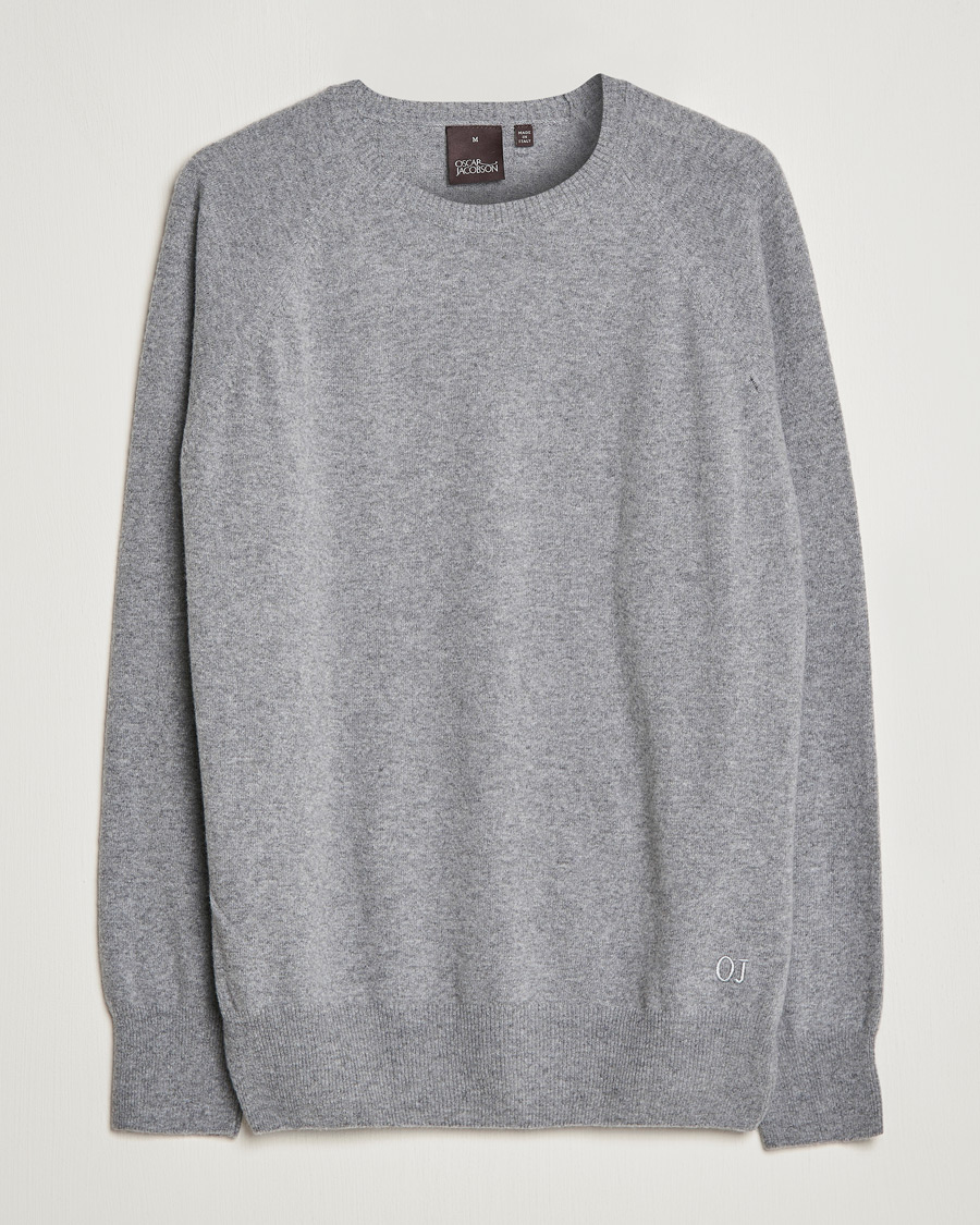 Herren | Pullover | Oscar Jacobson | Gustaf Lambswool Raglan Crew Neck Light Grey