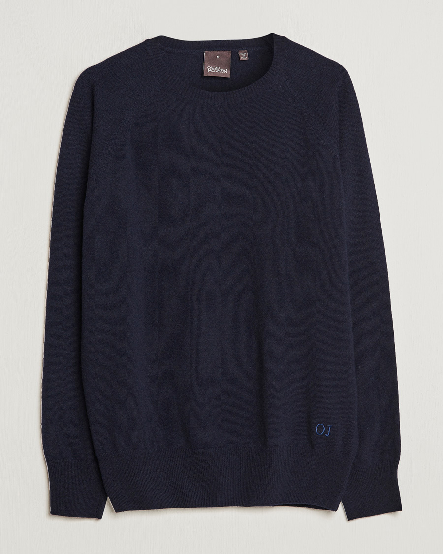 Herren | Pullover | Oscar Jacobson | Gustaf Lambswool Raglan Crew Neck Navy