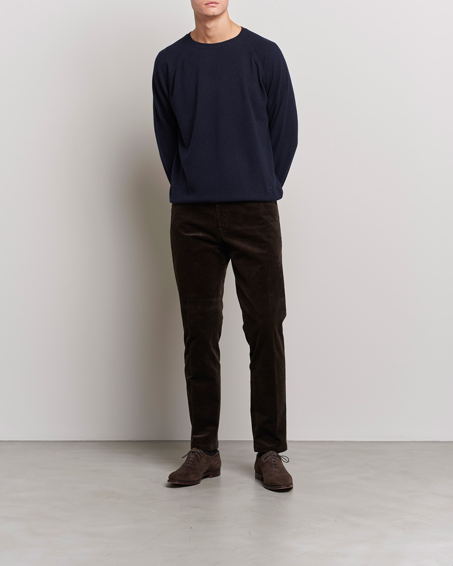 Herren | Pullover | Oscar Jacobson | Gustaf Lambswool Raglan Crew Neck Navy