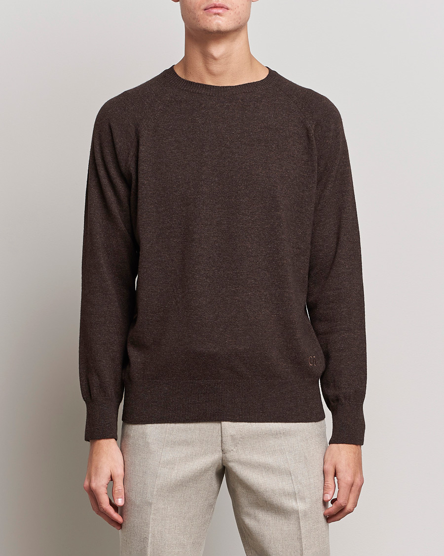 Herren | Pullover | Oscar Jacobson | Gustaf Lambswool Raglan Crew Neck Dark Brown