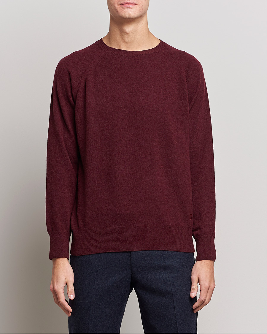 Herren | Pullover | Oscar Jacobson | Gustaf Lambswool Raglan Crew Neck Burgundy