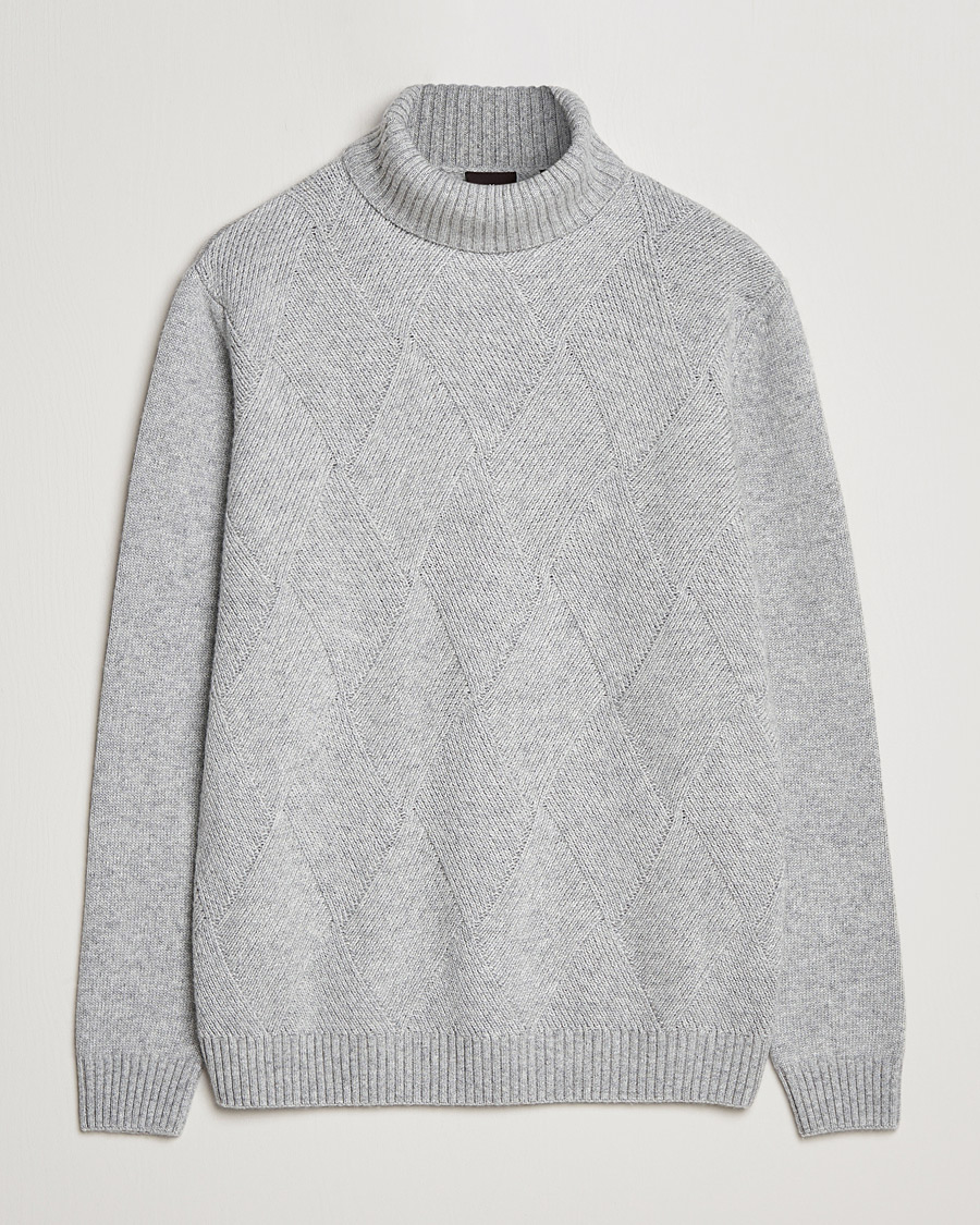 Herren | Pullover | Oscar Jacobson | Lyle Wool/Cashmere Structured Rollneck Light Grey