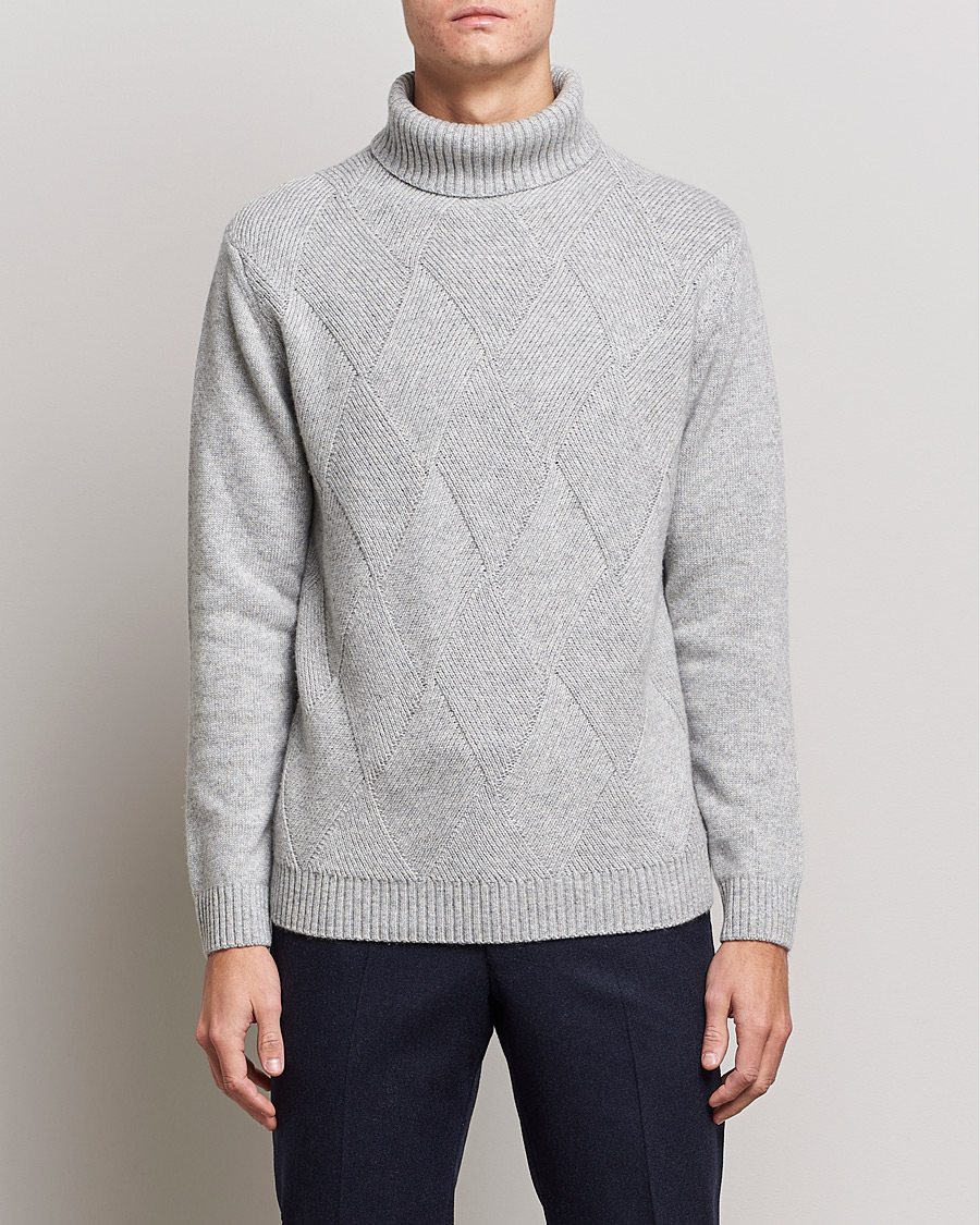 Herren | Pullover | Oscar Jacobson | Lyle Wool/Cashmere Structured Rollneck Light Grey