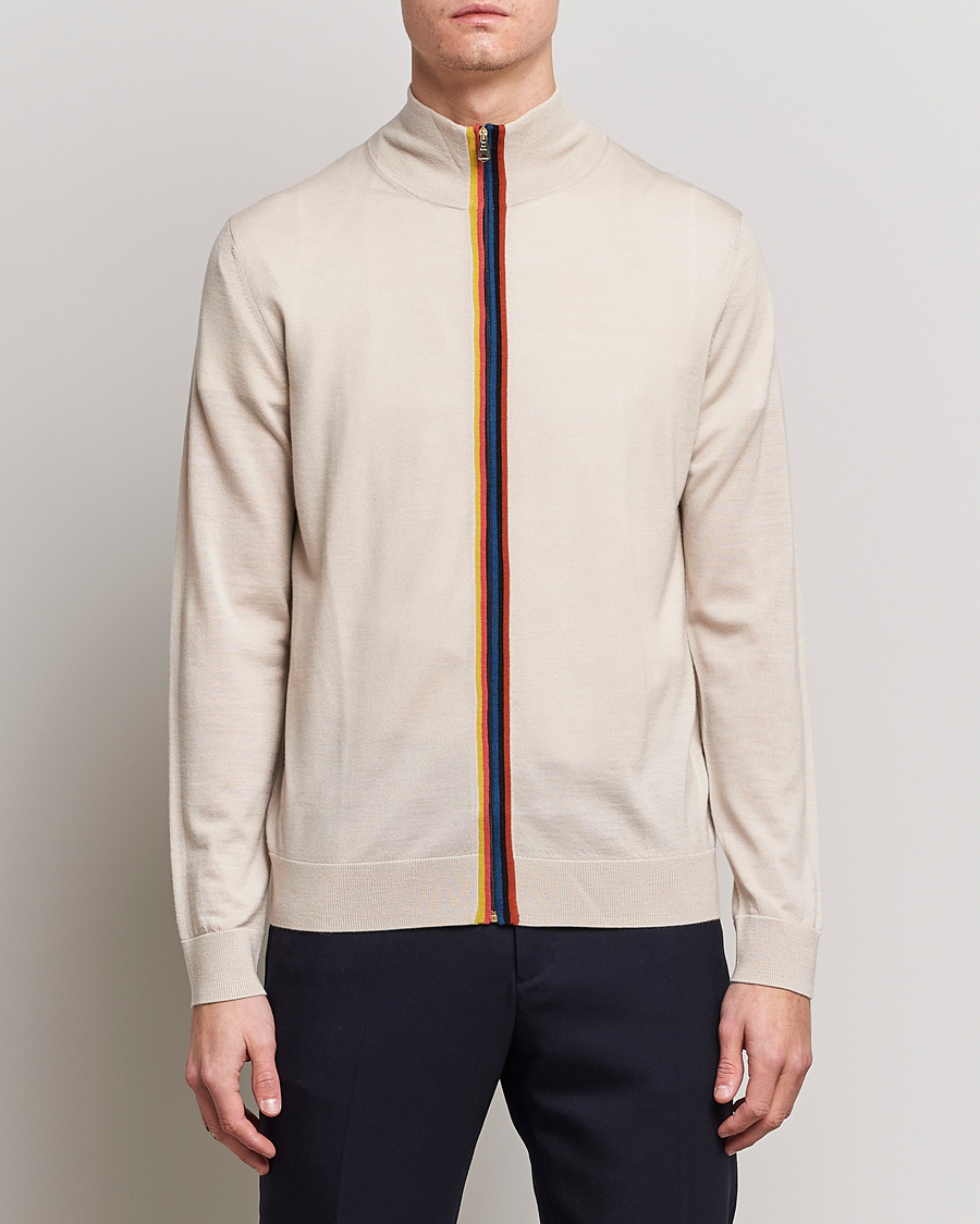 Herren | Pullover | Paul Smith | Full Zip Stripe Wool Cardigan Sand