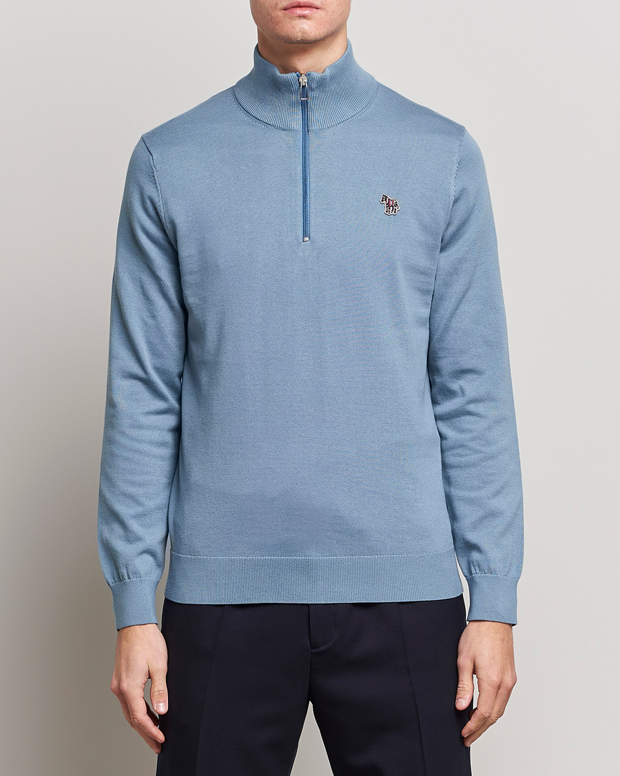 Herren | Pullover | PS Paul Smith | Zebra Organic Cotton Knitted Half Zip Light Blue