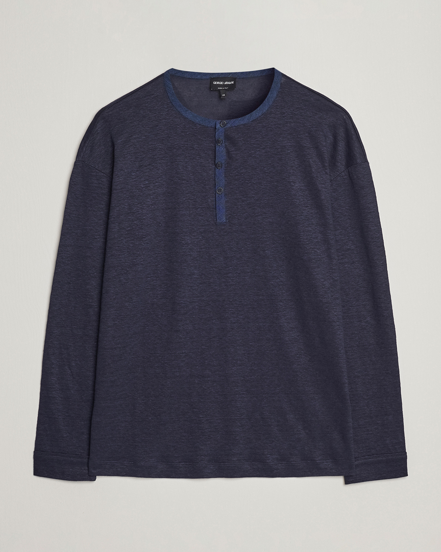 Herren | Pullover | Giorgio Armani | Linen Henley Navy