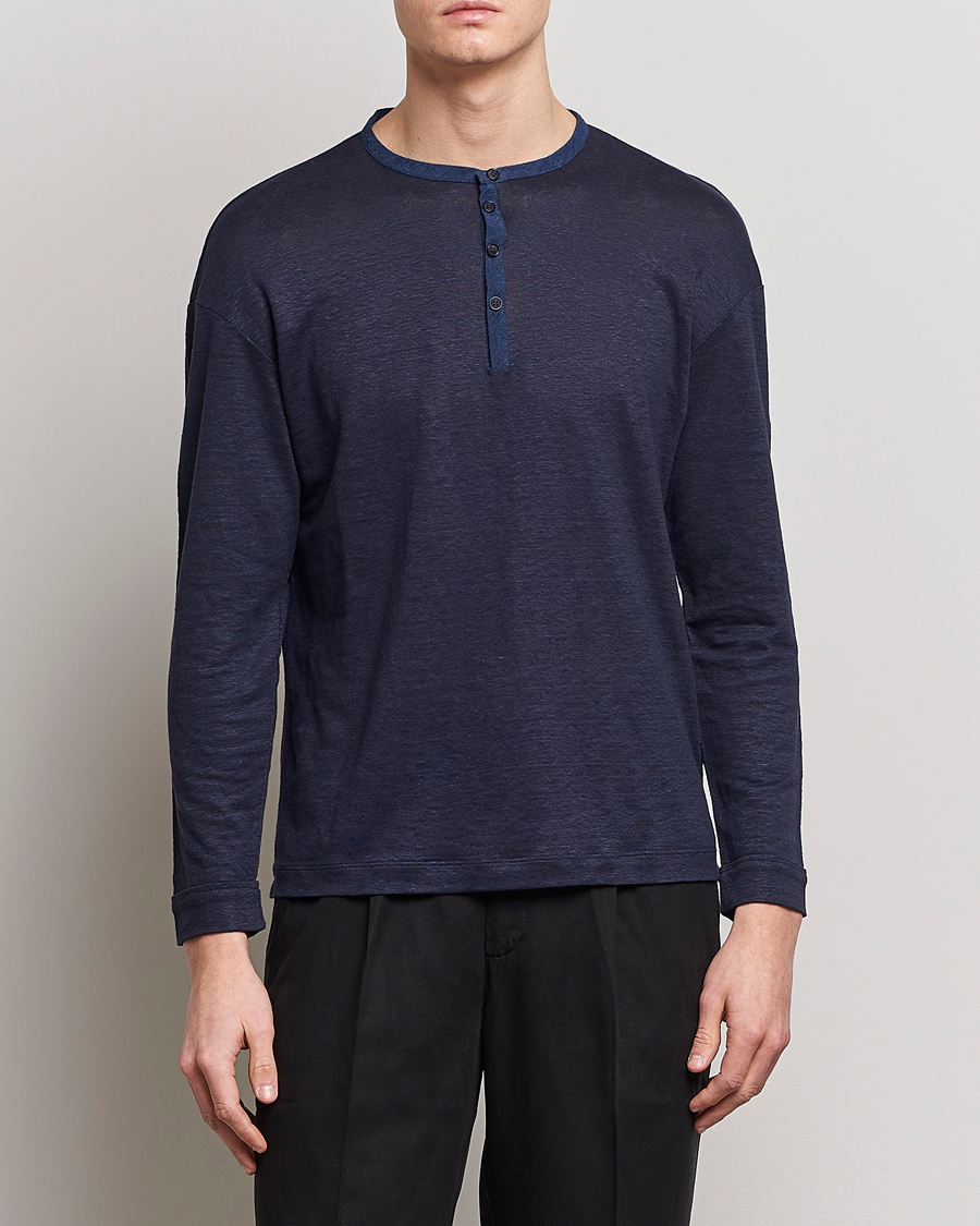 Herren | Pullover | Giorgio Armani | Linen Henley Navy