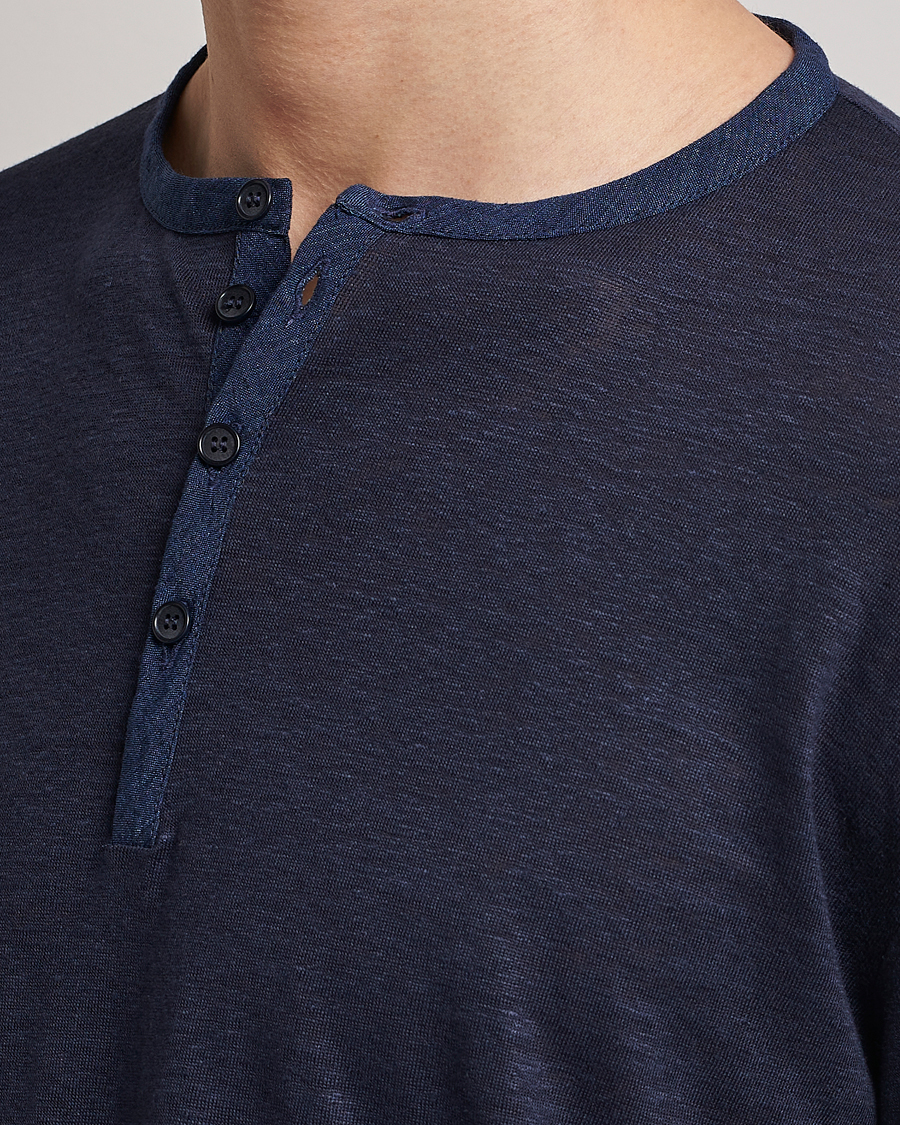 Herren | Pullover | Giorgio Armani | Linen Henley Navy