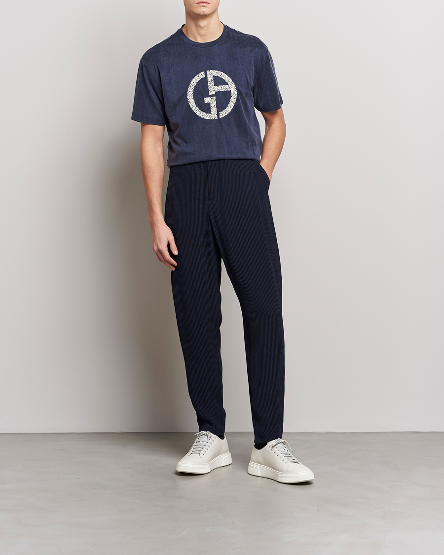 Herren | T-Shirts | Giorgio Armani | Cupro Logo T-Shirt Navy