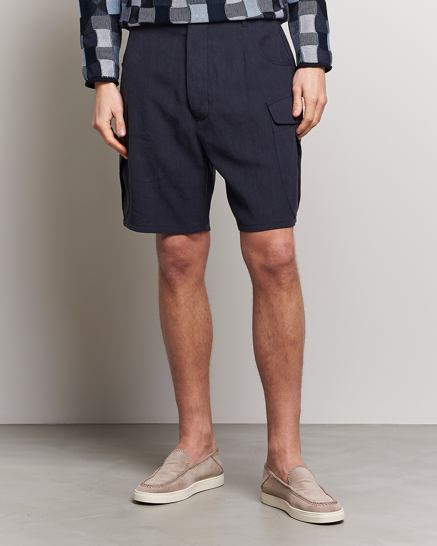 Herren | Shorts | Giorgio Armani | Linen Cargo Shorts Navy